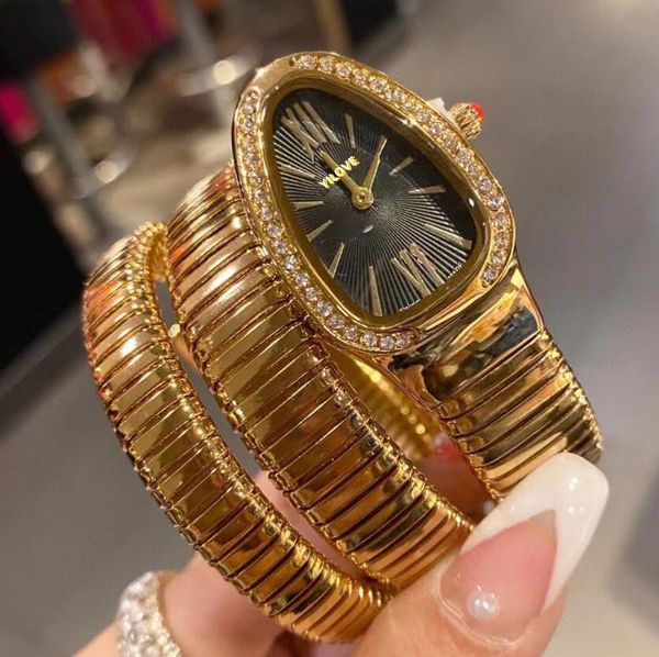 La taille de 32 mm de la montre pour femme adopte la forme de serpent de type double surround, mouvement à quartz importé, lunette en diamant, cadeaux de montre-bracelet