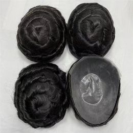 32 mm golf 1B# Zwart Europees Virgin Human Hair stukken 8x10 Volledige Pu Toupee Skin Unit voor zwarte mannen Fast Express Delivery