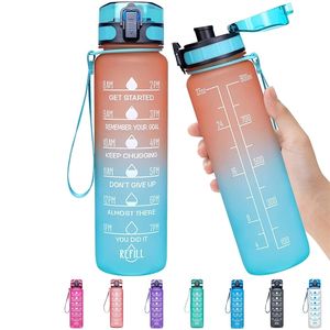 32OZ / 1L Sport Water Flessen Draagbare Gym Anti-Fall Lekvrije Grote Capaciteit Fitness Waterkoker Tritan Plastic Drink Fles BPA Vrije 201221