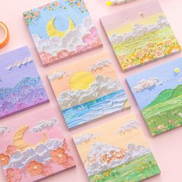 32 packs/lot Paysage Peintures À L'huile Bloc-Notes Notes Autocollantes Cahier Papeterie Fournitures Scolaires Kawaii