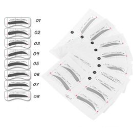 32pairsset Sticker de modèle de sourcil Profesté Autocollants pour sourcils Ferbrocs pochoirs Dessin Carte de maquillage outils de maquillage 8 types2605173