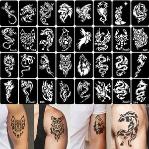 32 unids Aerógrafo Plantilla de Tatuaje Temporal para Hombres Brazo Espalda Arte Corporal Pintura DIY Plantillas de Brillo Conjunto Falso 67cm95 Cm 240322