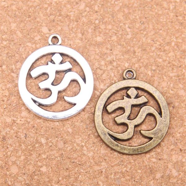32 pièces Antique argent plaqué Bronze plaqué Yoga OM pendentif à breloques collier à faire soi-même Bracelet résultats de Bracelet 25mm257N
