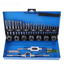 32 pièces boîte taraud à vis et ensemble de matrices jauge de filetage externe taraudage réparation outils à main Kit clé à molette en acier allié Set262p