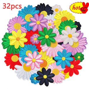 32st Daisy opstrijkbare patches veel voor kleding kleine bloem streep stof naai ontwerper bulk mix pack borduurwerk schattig thermoadhesive