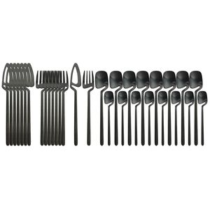 32 unids Matte Black Cutlery Set Cuchillo Tenedor Cuchara Cena Vajilla 304 Vajilla de acero inoxidable Bar Party Cubiertos Cubiertos 211228