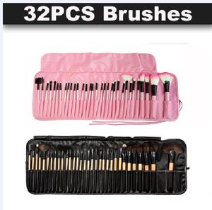 32 stks professionele make-up kwasten hout roze zwart mini set cosmetische borstel set oprolbare case eyeliner oogschaduw borstel make-up tools