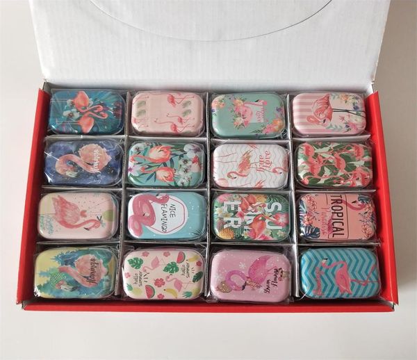 32PCSLOT Collectables Boîtes en étain Small Mini Box Box Whole Metal Tins Box Box Flamingos Pattern1973574