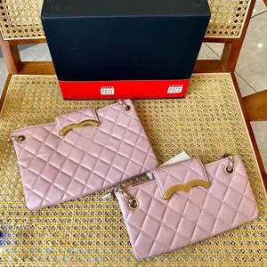 24/27 cm Vintage Femmes Designer Sac Carré Classique Grand Matériel Doré Matelassé En Cuir Matelasse Chaîne Diamant Treillis Bourse Cross Body Épaule Sac À Main 4 Couleurs