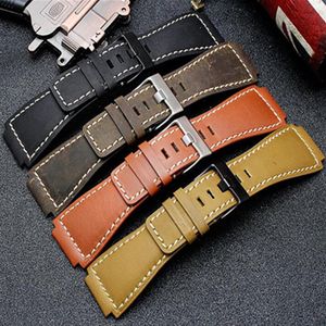 33 24 mm convex einde Italiaanse kalfsleer Leather Watch Band voor Bell -serie BR01 BR03 BRANDBANDSCHAPPELTE BRACKET BELT ROSS RUBBER MAN182X