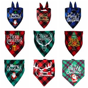 33 Color Christmas Dogs Bandana Dog Apparel Buffalo Plaid Merry Santa Claus en Sneeuwpop Prints Omkeerbare Dubbellaags Triangle Sjaal Classic Pet Accessoires A143