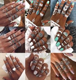 33 tipos de anillo de articulación estilo nacional Retro anillo combinado de estrella plana de diamantes de imitación exagerados para mujer Whole1183084
