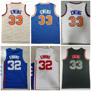 33 Jersey de basket-ball Patrick Ewing Julius Erving 32 maillots de basket-ball de cr￨me bleu r￩tro