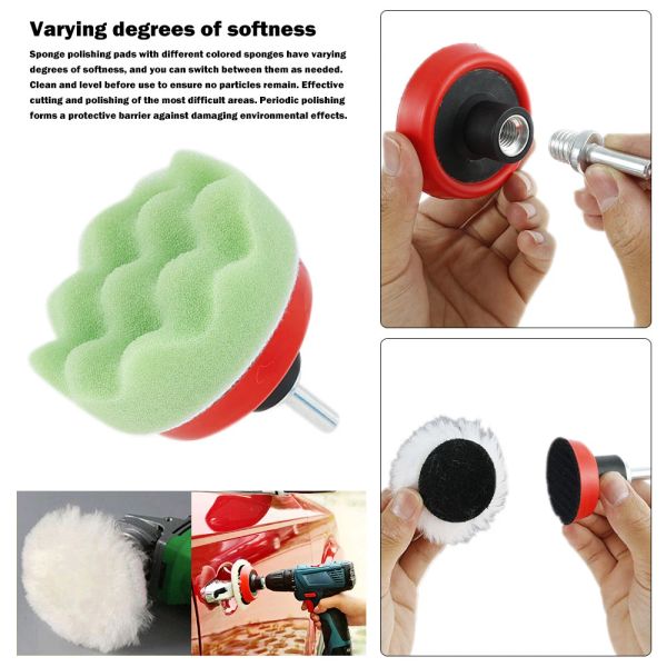 33 pièces Sponge mousse de polissage du kit de rampe de polissage M14 Adaptateur de foret Adaptateur de soins de la voiture Polonteur pour la cire, le polissage, le glaçage d'étanchéité