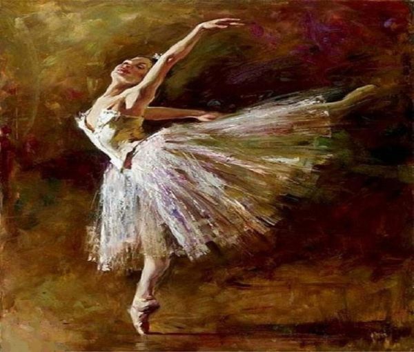 33 Impresionante hermosa joven bailarina de ballet bailando Retrato femenino pintado a mano de alta calidad pintura al óleo sobre lienzo Multi 9301378