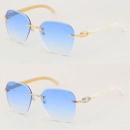 330 Nieuwe Designer Metal Rimless Original White Echte Natural Horn Sunglasses Diamond Cut Lens Fashion met C Decoratie verdient noodzaak in Sunny August