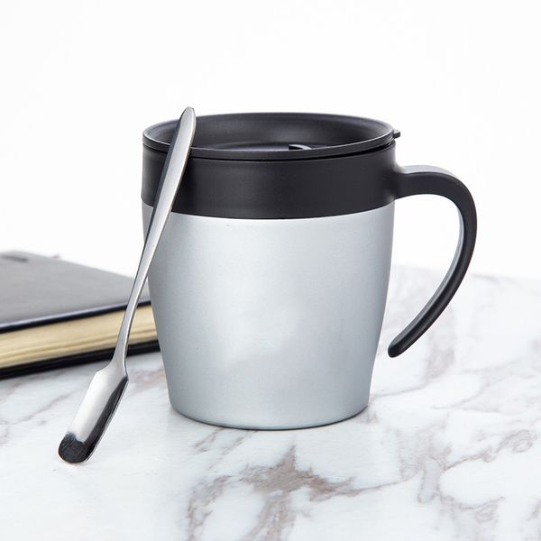 Tazas de café personalizables de 330 ml con tapa Cuchara Taza aislada de acero inoxidable de doble pared Vaso de vacío portátil Termo Taza de café Regalo de Navidad ZL1126Sea