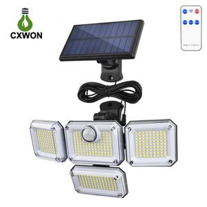 333 LED Luces de pared solares Sensor de movimiento para exteriores 3 modos Cabezal ajustable separado IP65 Impermeable con control remoto