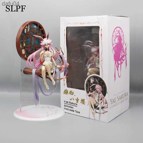 33 cm Juego Anime Honkai Impact 3 Sakura Yae Figura de acción Sexy rosa y blanco Cheongsam Modelo sentado Juguete PVC Regalo Muñeca Colección L230522