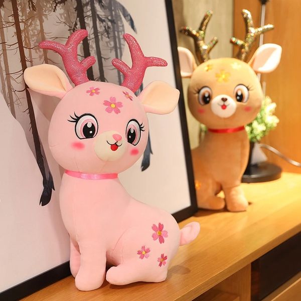33 cm Kawaii Sika Deer juguetes de peluche hermoso pequeño ciervo Plushie muñecas de peluche Animal suave almohada fantástica decoración regalo LA577