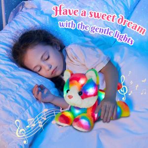 33 cm regenboog kat pluche speelgoed met LED -licht Luminous Musical Monkey Dog -poppen knuffelige speelgoeddieren geschenken voor meisjes kinderen