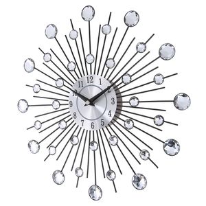 33 CM Zilveren Diamant Wandklokken Modern Design Metalen Klok Home Decor DIY Crystal Quartz Vintage Art Horloge 240106
