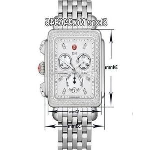 33 mm Michele Signature Deco Diamond Chronographe Nacre Montre à quartz pour femme 225K2398