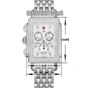 33 mm Michele Signature Deco Diamond Chronograph Moeder van Pearl Ladies Quartz Watch 218T