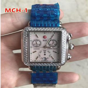 33 mm Michele Signature Deco Diamond Chronograph Mother of Pearl Ladies Quartz Watch 33mm285b