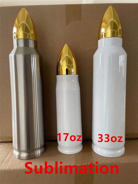 33 oz Sublimation Bullet Cups Gobelets en acier inoxydable de 1000 ml Blanc Siliver Or Cuivre Vert Bouteilles d'eau de transfert de chaleur Tasses à boire isolées à double paroi A12