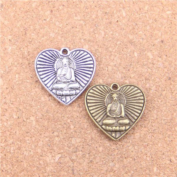 33 pièces Antique argent Bronze plaqué bouddhisme coeur bouddha pendentif à breloques collier à faire soi-même Bracelet Bracelet résultats 23*24mm