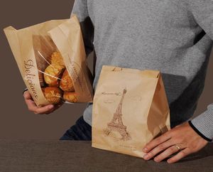 Sac à pain en papier Kraft de qualité alimentaire, 33x16x11cm, avec fenêtre, emballage imprimé marron pour boulangerie tour Eiffel 50pcs1525931