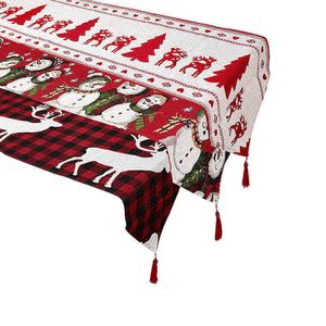 33x177cm Kersttafel Runner Katoen Linnen Stof Geborduurde Sneeuwpop Elk Tree Tafel Cover Mat Tafelkleed voor Home Xmas Decor 211117