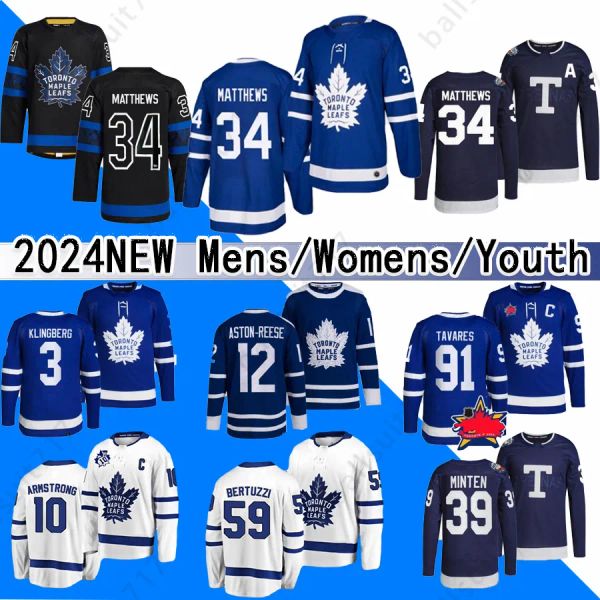 34 Maillots de hockey pour hommes Auston Matthews 16 Mitchell Marner Nylander Ryan Reaves Morgan Rielly Max Domi Tyler Bertuzzi John Maillots pour jeunes femmes