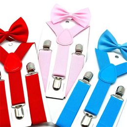 34 kleur kinderen bretels buigen met stropdas set party gunst jongens meisjes braces elastische y-suspenders met vlinderdas mode riem of kinderen baby ss1213