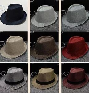 34 Colors choose Men Women Soft Fedora Panama Hats Cotton/Linen Straw Caps Outdoor Stingy Brim Hats Spring Summer Beach sun caps