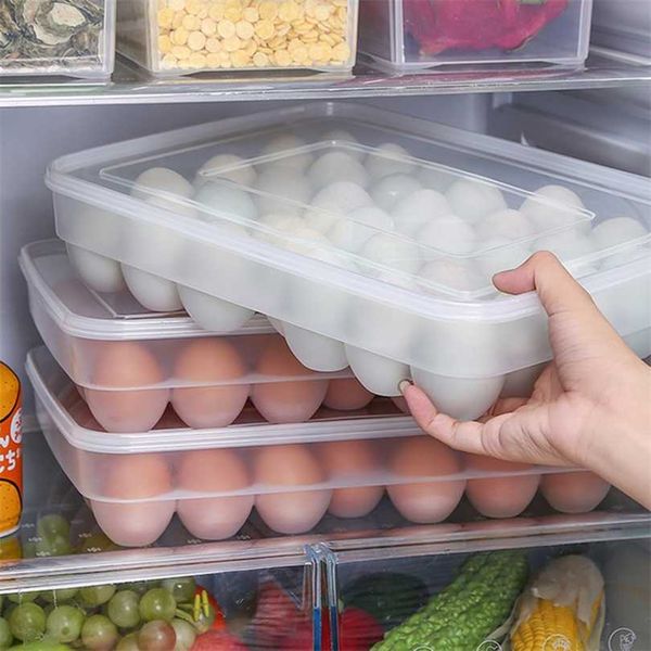 34 Grilles En Plastique Oeuf Boîte De Rangement Portable Conteneur Alimentaire Réfrigérateur Plateau Titulaire Avec Couvercle Cuisine Outil 211102