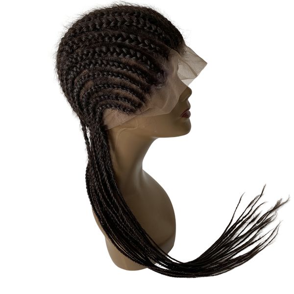 34 pouces chinois vierge cheveux humains mélange cheveux synthétiques maïs tresses couleur noire 180% densité pleine dentelle perruques pour femme noire