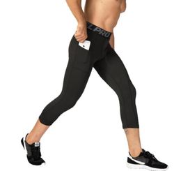 Pantalons de Compression de 34 longueurs pour hommes, Leggings de basket-ball, Capri d'entraînement, Fitness, avec poches, collants de gymnastique, 9326313