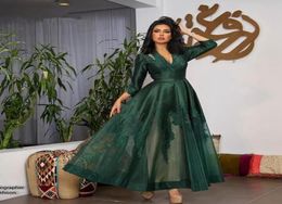 34 Robes de bal à manches longues 2019 Hunter Green Lace Applique AnklelNength Dubai Kaftan Long Abendkleider Abiye en soirée robe de fête5062019