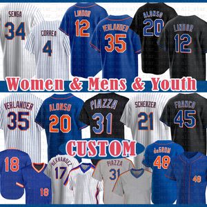 Francisco 12 Lindor Pete Alonso Jacob De Darryl Strawberry Baseball Jersey Custom Jeff McNeil Noah Syndergaard Nouveau Michael Conforto York