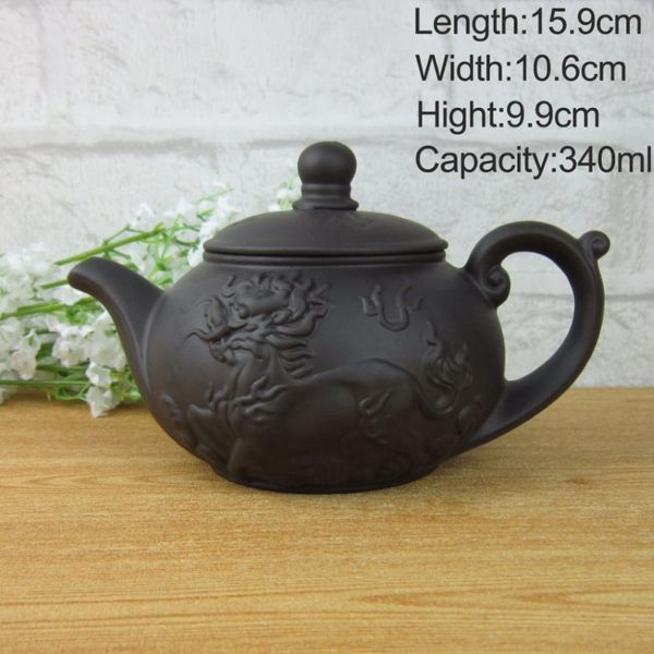 Service à thé théière 340ml, bouilloire kung fu, Dragon chinois et cheval, Pot en argile violette, service de thé noir et rouge 227P