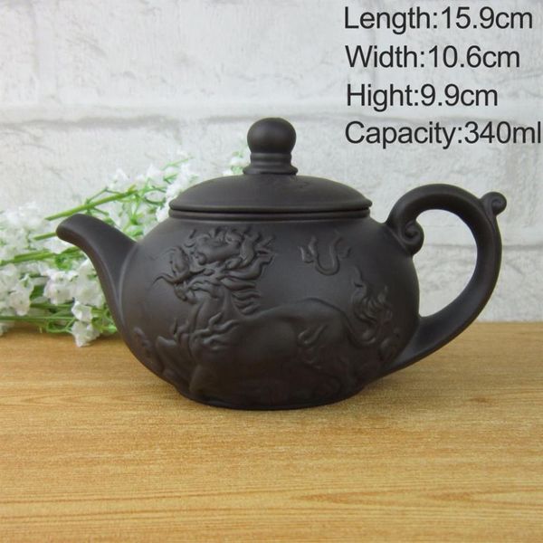 Service à thé théière de 340ml, bouilloire kung fu, Dragon chinois et cheval, Pot en argile violette, service de thé noir et rouge 2482