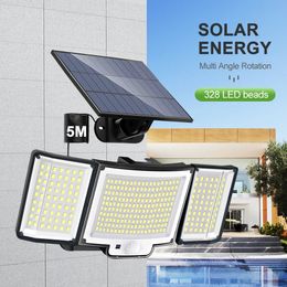 348LED Solarlamp buitenbeveiligingslicht met bewegingssensor waterdicht 126328LED krachtige spotlight op zonne-energie voor tuin Garage 240108