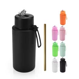 34oz roestvrijstalen sportwaterfles met siliconengreep grote capaciteit drinktumbler buiten kamperen Cup vacuüm geïsoleerde reismokken JJ 5.15