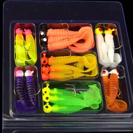 34PCS 1 SET 17PCS Metalen Jig Hoofd Vishaken zachte worm Lure Grub Siliconen Vis kunstmatige aas tackle 231221