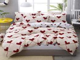 34pcs litière Ensemble coeur doux rouge amour Stripe coutte de couette couvercle d'oreiller tai-lit feuille fille adolescente femme chambre décoration lit t200401869806