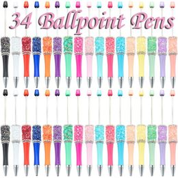 34PCS Crystal Crushed DiamondsBead Pen Groothandel Creative DIY Handmade stickerset Diamant kralen Ballpoint Pens