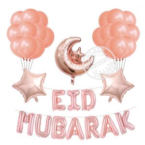 34 stks / set 16 inch rose gouden eid mubarak ballonnen ramadan zilveren 18 inch maan ster voor moslim feest decoratie benodigdheden