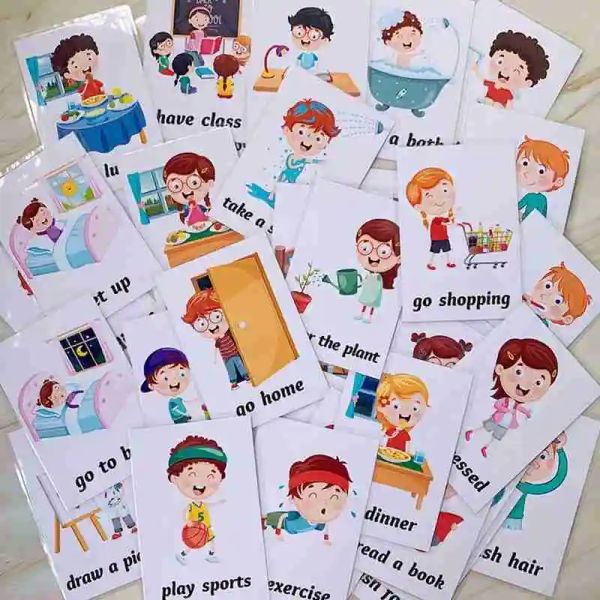 34PCS / SET ANGLAIS Word Apprentissage Cartes flash Daily Behavior Life Training Carte Mémoire de mémoire Enfants